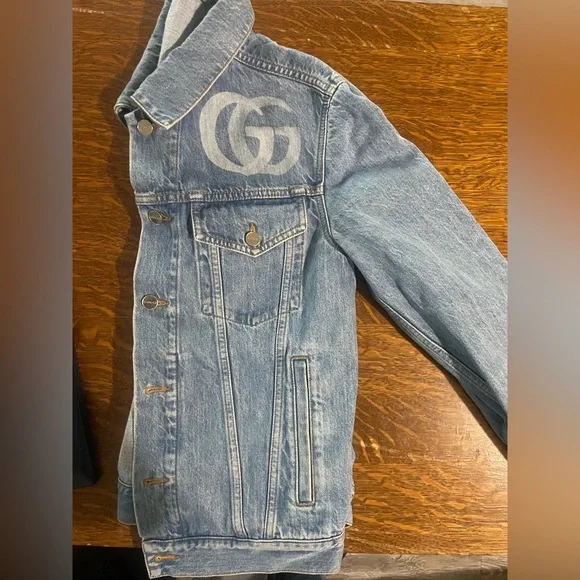 Gucci laser Double G Light Blue Denim Trucker Jacket Type 3 - Picture 3 of 9